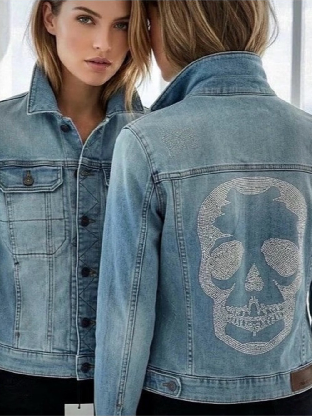 Zadig & Voltaire Rhinestone Skull Denim Jacket Blue Medium